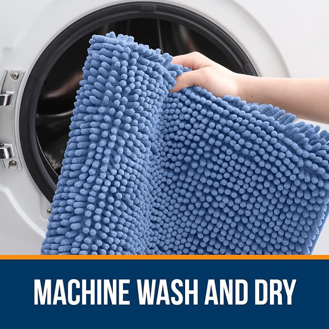 OLANLY Bathroom Rugs 34x21, Extra Soft Absorbent Chenille Bath Rugs | Cornflower Blue, Quick-Drying Rubber Backing, Washable Bath Mat for Bathroom Floor, Tub and Shower, Home Decor Accessories