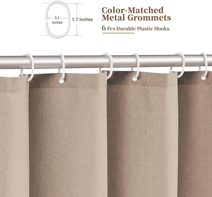 Stall Boho Scalloped Linen Textured Shower Curtain, 36x72, Tan/Taupe | Half Size, 230GSM Waterproof Polyester, Heavy Duty Fabric, 6 Plastic Hooks, Elegant Modern Farmhouse Style, Machine Washable