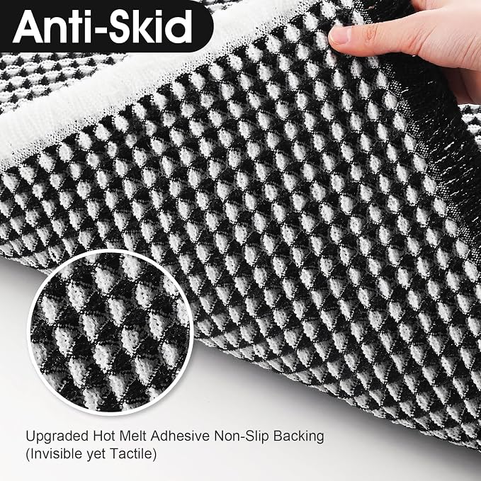 Upgraded Waffle Bath Mat, 36"x24" Black & White, Super Absorbent Non-Slip Quick Dry Bathroom Rugs with Tassels, Machine Washable Ultra Soft Boho Bath Rugs for Floor, Toilet Mats Boho Farmhouse Decor