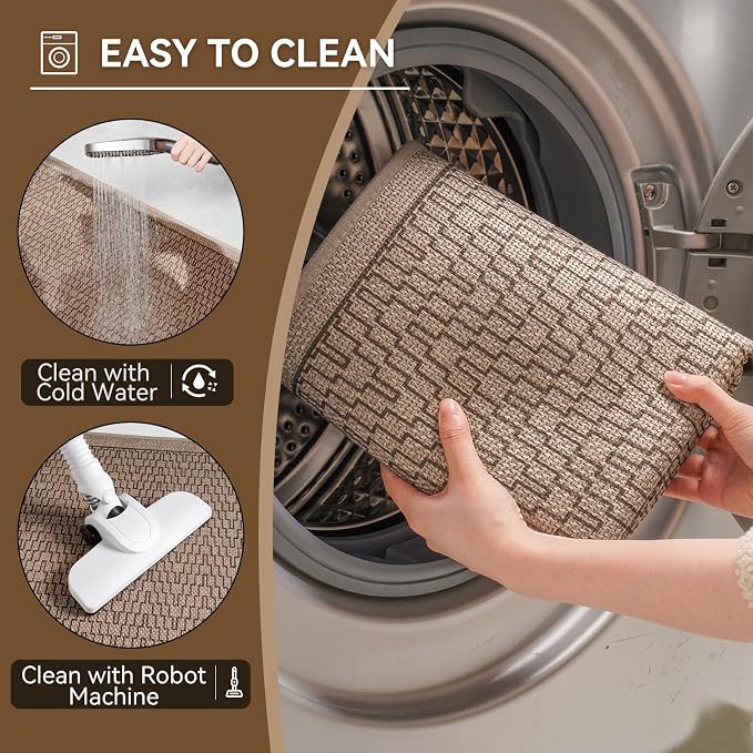 Half Circle Bath Mat, Thin Bathroom Rugs Fit Under Door, Brown 16x24 | Non Slip, Quick Dry Absorbent, Rubber Backing Washable, Semi Circle Bathmat for Bathroom Floor, Tub and Shower, Home Decor