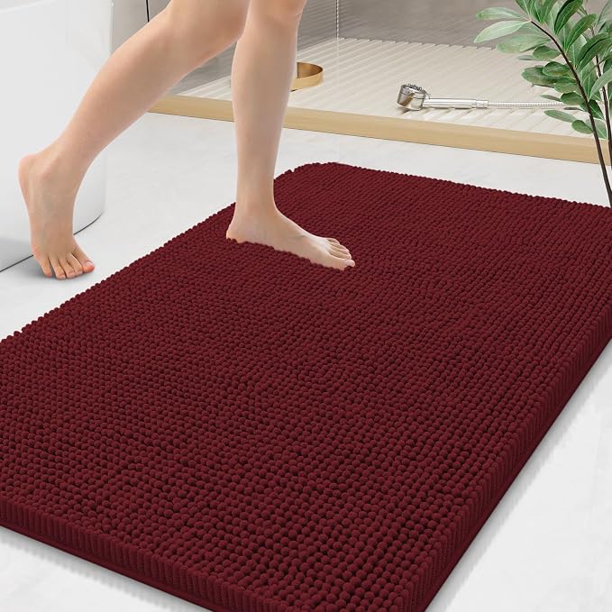 Arotive Bathroom Rugs 44x24, Soft Absorbent Shaggy Chenille Bath Rugs | Burgundy, Machine Washable Rubber Backing Bath Mats for Bathroom Floor Tub and Shower Home Decor Accessories