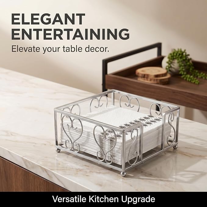 Cocktail Napkin Holder for 5x5 Napkins, Flat Square Caddy, Table | Cocktail Napkins, Beverage Napkins & Parties