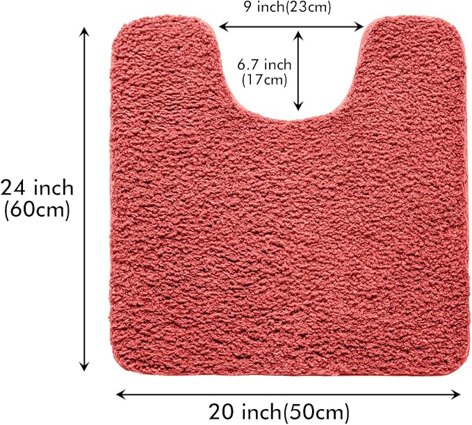MIULEE Coral Toilet Bathroom Rug U-Shaped Microfiber Bath Mat 20x24 Inch | Absorbent, Non Slip, Quick Dry, Fluffy Bath Rugs for Bathroom Floor Tub Showers, Machine Washable