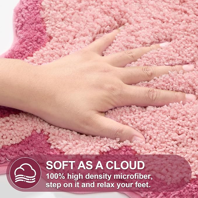 ORTIGIA Long Cute Scalloped Bathroom Rugs Runner, Fun CandyPink Plush Microfiber Scallop Bath Mats Non Slip Washable Quick Dry Absorbent, Rug Carpet for Bathtub Sink Laundry Room Bedroom, 24x59