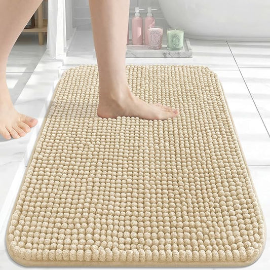 Arotive Chenille Bathroom Rugs 24x16, Soft Absorbent Bath Mat, Beige | Rubber Backing, Machine Washable Dry Bath Mats for Bathroom Floor, Tub and Shower, Home Decor Accessories