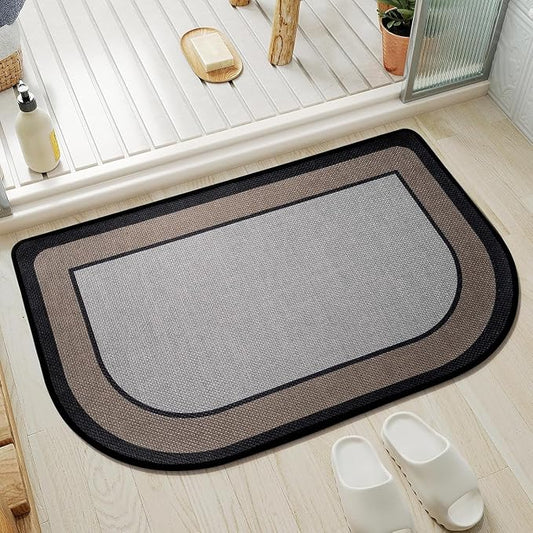 Half Circle Bath Mat, Thin Bathroom Rugs Fit Under Door, Grey 20x31 | Non Slip, Quick Dry Absorbent, Rubber Backing Washable, Semi Circle Bathmat for Bathroom Floor, Tub and Shower, Home Decor