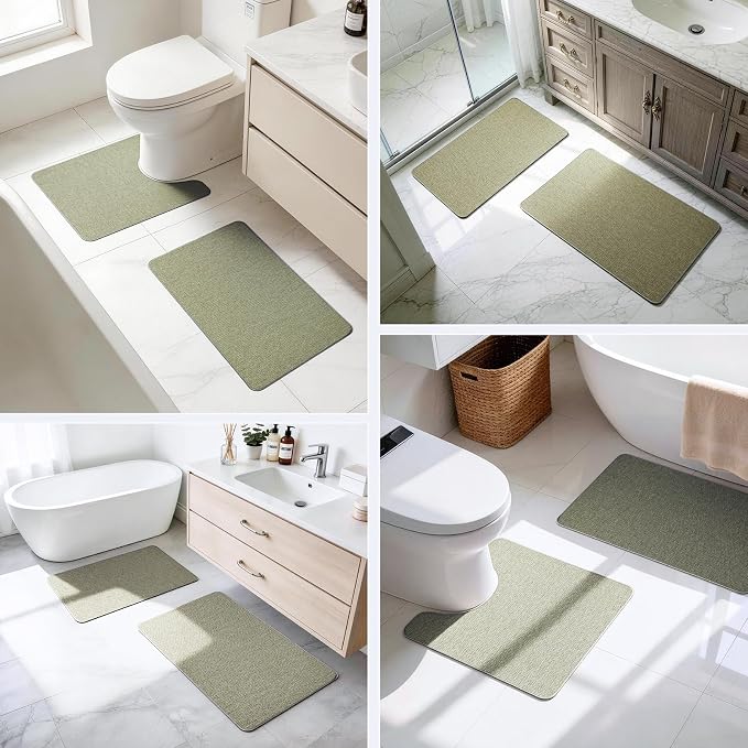 Bathroom Rugs Sets 2 Piece, Thin Bath Mat Absorbent Quick Dry, Machine Washable, Rubber Backing for Non Slip, Low Pile Cozy Cloth Bathroom Rug Set for Tub/Sink/Shower (27"x17" & 30"x20", Sage Green)