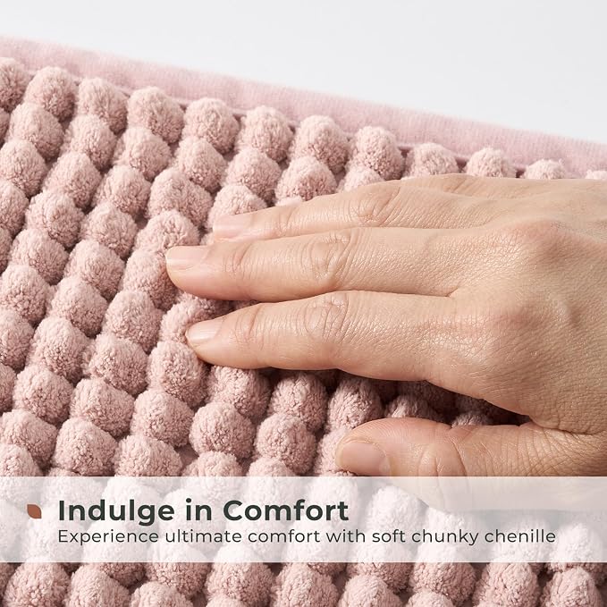 FRESHMINT Thick Chunky Chenille Bathroom Rug, Dusty Pink, 20"x32" | Non-Slip Backing, Water Absorbent Surface, Machine Washable Care, Cushioned Comfort, Bathroom Floor Use