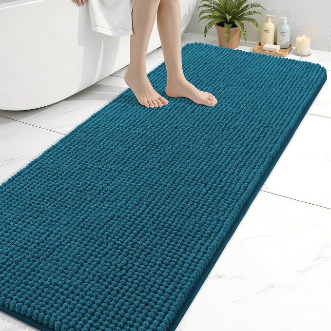 Arotive Chenille Bathroom Rugs 70x24, Soft Absorbent Bath Mat, Peacock Blue | Rubber Backing, Machine Washable Dry Bath Mats for Bathroom Floor, Tub and Shower, Home Decor Accessories