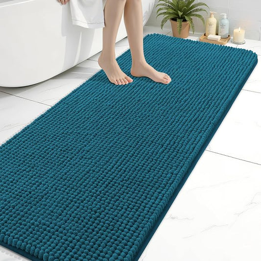 Arotive Chenille Bathroom Rugs 70x24, Soft Absorbent Bath Mat, Peacock Blue | Rubber Backing, Machine Washable Dry Bath Mats for Bathroom Floor, Tub and Shower, Home Decor Accessories