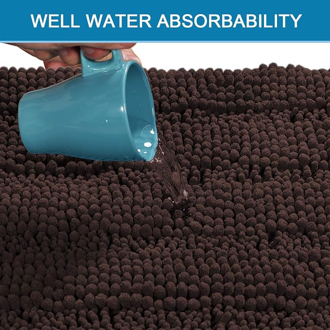 Bathroom Rugs Bath Rug Set 2 Piece Bathroom Contour Rug Toilet Mat Sets Non Slip Contour Bath Rug Set Ultra Thick Water Absorbent Striped Bath Mats Washable(20" x 32" Plus 20" x 20" U, Chocolate)