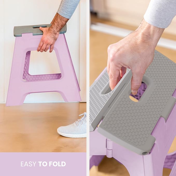 Vigar Compact Folding Step Stool, 12-1/2 in, Purple | 12-1/2 in Foldable Stool, Lightweight Portable Design, Handle, Non Slip Surface, Space-Saving, Supports up to 330 lb