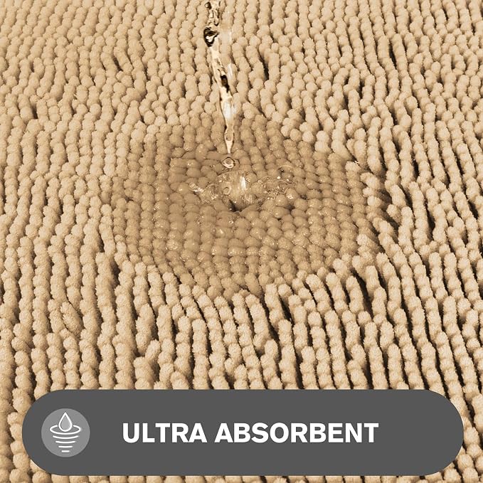 Ivory Cream Bathroom Rugs – Absorbent and Washable Bath Mat, Non-Slip, Thick Soft Chenille Bath Rugs for Bathroom Floor, Shower, Sink - 20" x 32"