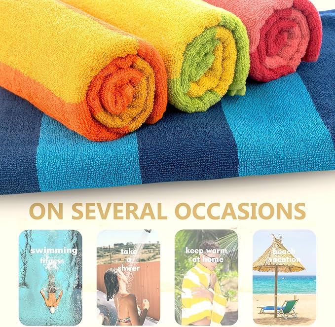 CASA COPENHAGEN Malibu Beach Towels Designed in Denmark Rough and Tough, Quick Dry, for Pool, Bath & Shower 30x60 inches 4 Pieces Cotton Beach Bath Towels Set - Green