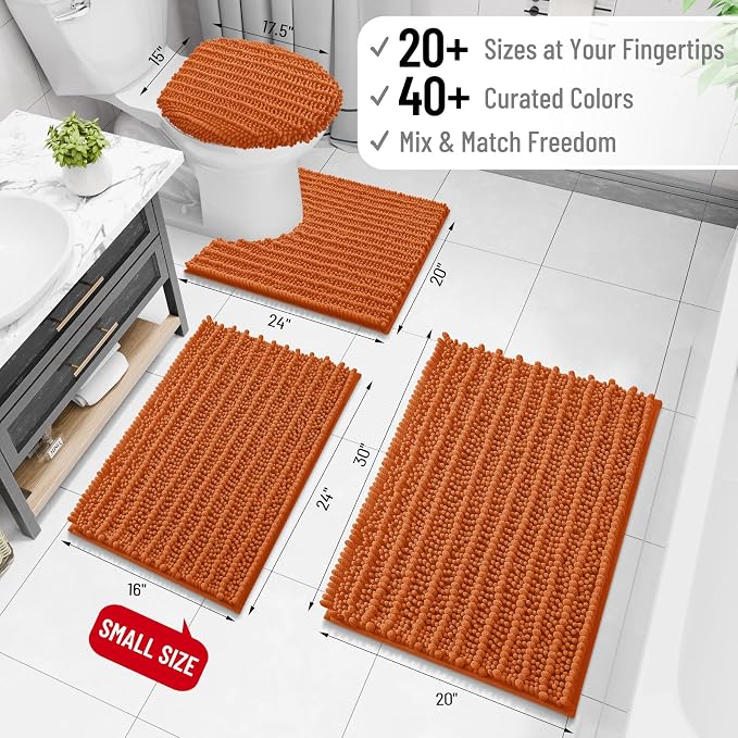 Arotive Bathroom Rugs Mat 34x21, Soft Absorbent Chenille Shaggy Bath Mat | Clay, Machine Wash Dry, Bath Rugs for Bathroom Floor, Tub and Shower, Home Decor Accessories