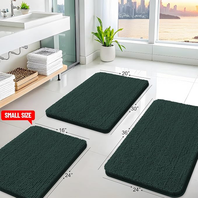 Arotive Bathroom Rugs 70x24, Soft Absorbent Shaggy Chenille Bath Rugs | Blackish Green, Machine Washable Rubber Backing Bath Mats for Bathroom Floor Tub and Shower Home Decor Accessories