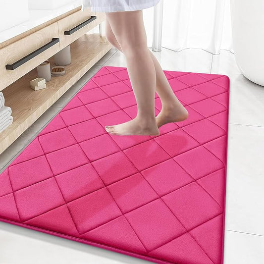 OLANLY Memory Foam Bath Mat 59x34, Ultra Soft and Absorbent Bathroom Rugs | Deep Pink, Quick Dry, Machine Washable Shower Bath Rugs, Comfortable Bath Carpet for Bathroom Floor, Tub and Shower