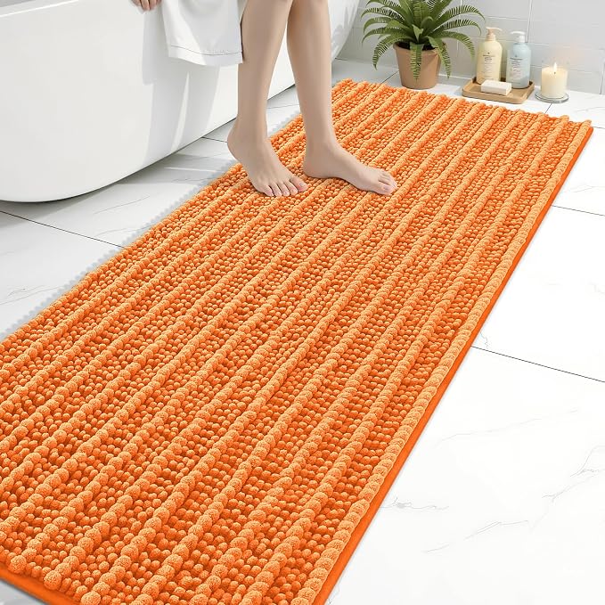 Arotive Bathroom Rugs Mat 70x24, Soft Absorbent Chenille Shaggy Bath Mat | Orange, Machine Wash Dry, Bath Rugs for Bathroom Floor, Tub and Shower, Home Decor Accessories