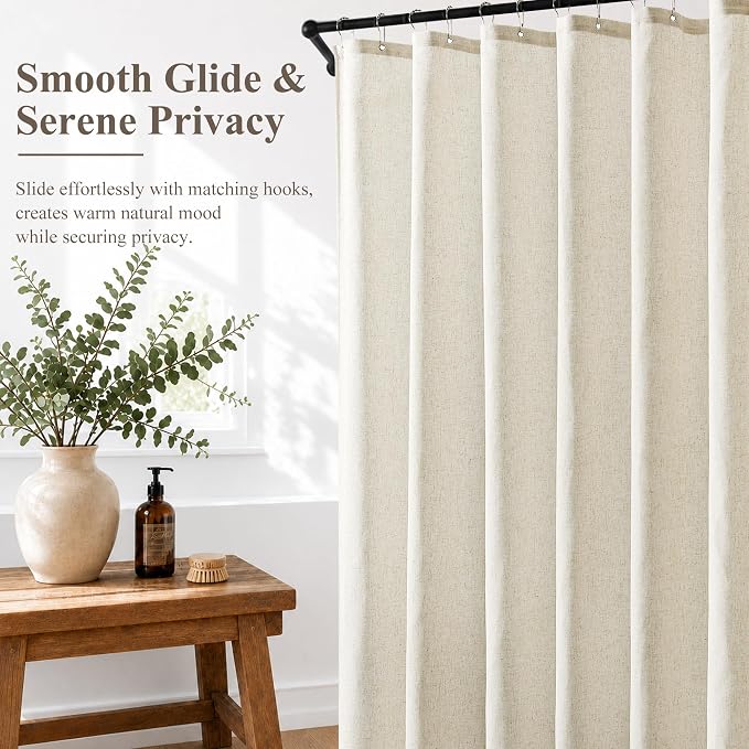 Jowels Natural Linen Fabric Shower Curtains for Bathroom, 72x72 | Cream Linen Shower Curtains Set, Waterproof Washable Weighted Textile, Metal Hooks, Hotel Boho Farmhouse Bathroom Decor