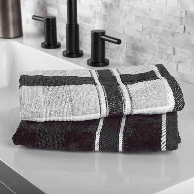 Lavish Home Bathroom Towels Set, Bathroom Accessories, Charcoal, Set of 6 | Includes 2 Bath Sheets, 2 Hand Towels, and 2 Wash Cloths, Soft 525 GSM 100% Cotton Set for Shower, Gym, Dorm, and Spa