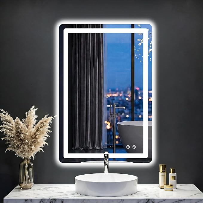 LED Bathroom Mirror with Lights, 20"x30" Lighted Vanity Mirror for Wall | Anti-Fog, Dimmable 3 Color Light, Backlit+Frontlit, Shatterproof Tempered Glass, Memory Function