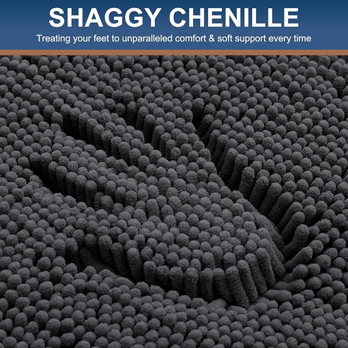 Smiry Bathroom Rugs 36X24, Luxury Chenille Extra Soft Absorbent Bath Mat | Charcoal Grey, Machine Washable Non-Slip Plush Bath Mats for Bathroom, Tub, Shower, and Floor, Home Decor