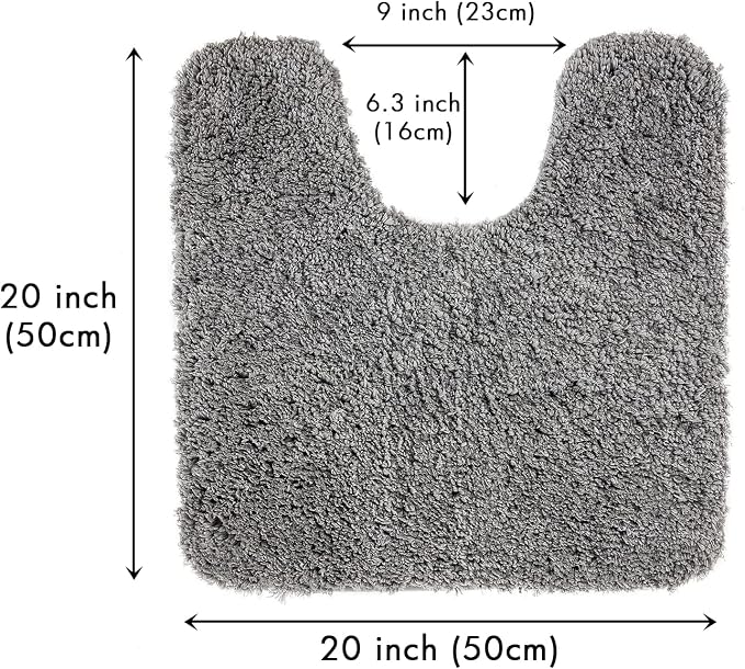 MIULEE Grey Toilet Bathroom Rug U-Shaped Microfiber Bath Mat 20x20 Inch | Absorbent, Non Slip, Quick Dry, Fluffy Bath Rugs for Bathroom Floor Tub Showers, Machine Washable