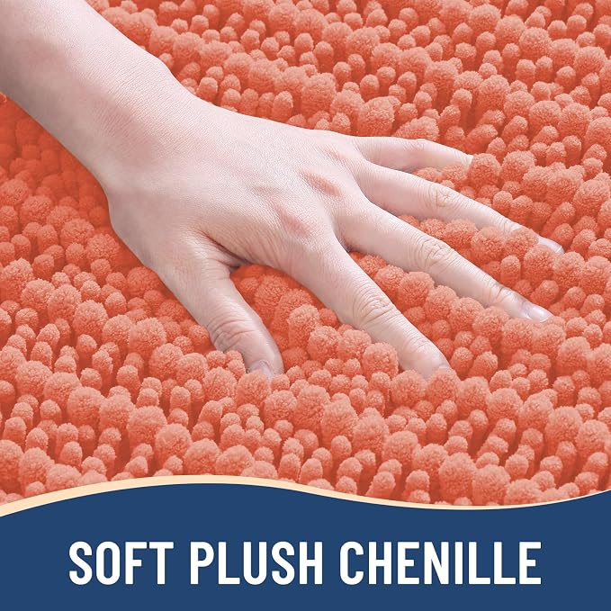 Arotive Bathroom Rugs Mat 30x17, Soft Absorbent Chenille Shaggy Bath Mat | Coral, Machine Wash Dry, Bath Rugs for Bathroom Floor, Tub and Shower, Home Decor Accessories