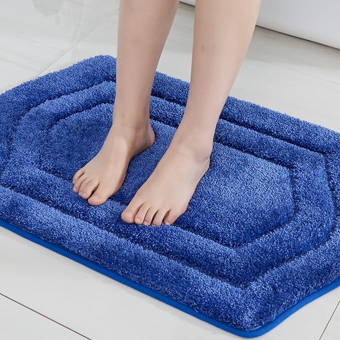 COSY HOMEER Non-Slip Bath Mat Extra Thick Absorbent Plush Washable | 17"x27" Blue Non-Slip Extra Thick Plush Absorbent Machine Washable Bath Mat Bathroom Rug Floor Tub Shower