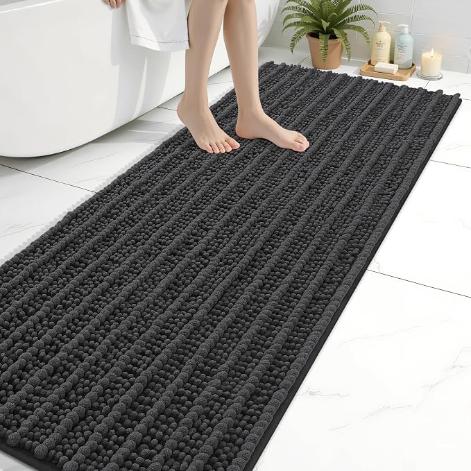 Arotive Bathroom Rugs Mat 70x24, Soft Absorbent Chenille Shaggy Bath Mat | Dark Grey, Machine Wash Dry, Bath Rugs for Bathroom Floor, Tub and Shower, Home Decor Accessories