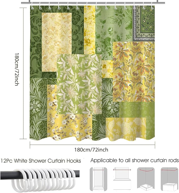 Mocsicka Vintage Boho Shower Curtain Retro Floral Shower Curtain Boho Floral Bathroom Decor Waterproof Mid Century Farmhouse Flowers Patchwork Bath Curtain 72 X 72 Inch