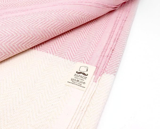 Beach Towel, 100% Cotton, 71x39 in, Herringbone Pink