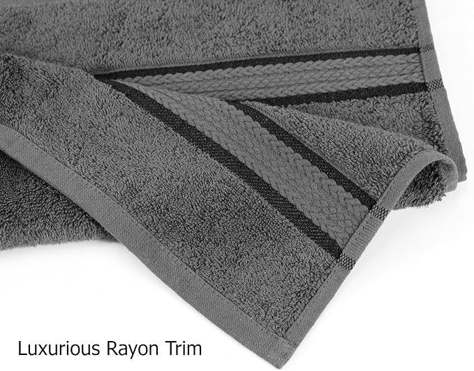 COTTON CRAFT Ultra Soft Bath Towels - 4 Pack 100% Cotton Large 30x54 inches | Oversized 580 GSM Absorbent Charcoal Bath Towel with Luxurious Rayon Border - Ideal for Everyday use - Easy Care Machine Wash