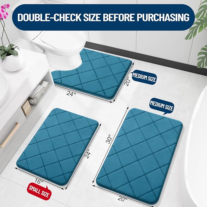 OLANLY Memory Foam Toilet Rugs U-Shaped 24x20, Ultra Soft and Absorbent | Peacock Blue, Quick Dry Commode Contour Rugs, Machine Washable, Comfortable Bathroom Contour Bath Mats for Toilet Base