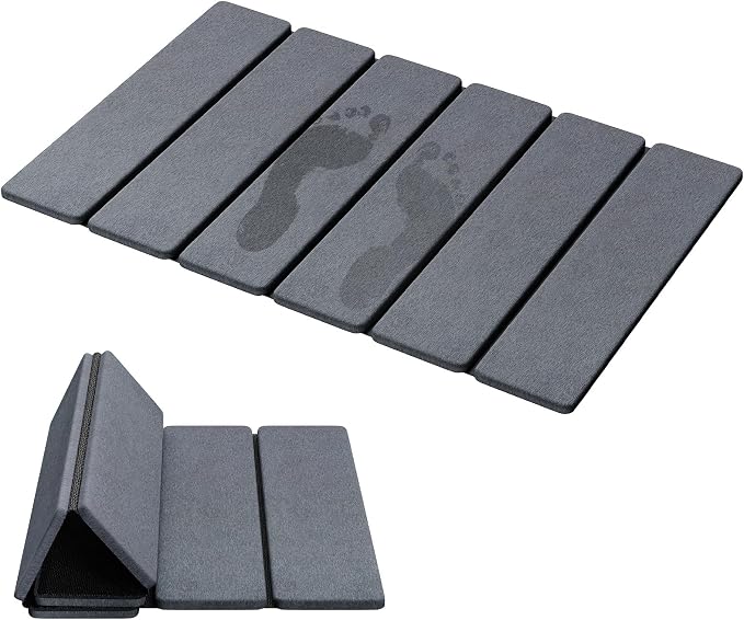 Luxspire Stone Bath Mat, Diatomaceous Earth Bath Mat 24x16 in, Dark Gray | Quick & fast drying diatomaceous earth, Non-slip rubber base, Easy-clean surface for bathroom floor & outside shower