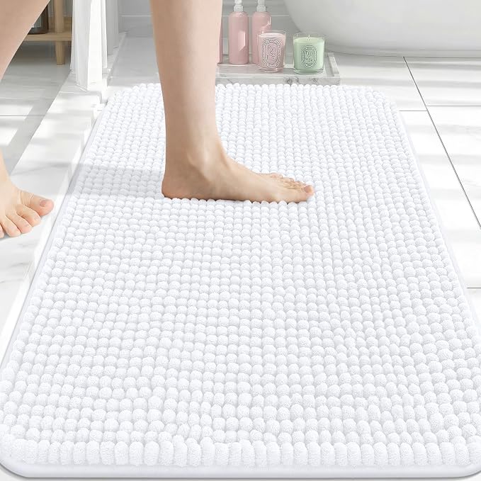 Arotive Chenille Bathroom Rugs 34x21, Soft Absorbent Bath Mat, White | Rubber Backing, Machine Washable Dry Bath Mats for Bathroom Floor, Tub and Shower, Home Decor Accessories