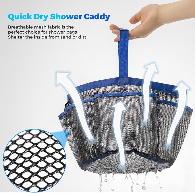 Mesh Shower Caddy Portable for College Dorm Room Essentials with 8-Pocket Large Capacity,Quick Dry Shower Bag for Bathroom, Beach,Gym