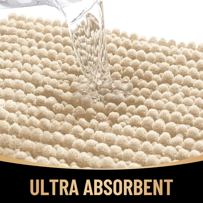 OLANLY Thick Chenille Bathroom Runner Rugs 47x17, Absorbent Bath Mat, Beige | Soft Bath Rugs, Rubber Backing, Machine Wash Dry, Bath Mats for Bathroom, Tub and Shower, Home Decor Accessories