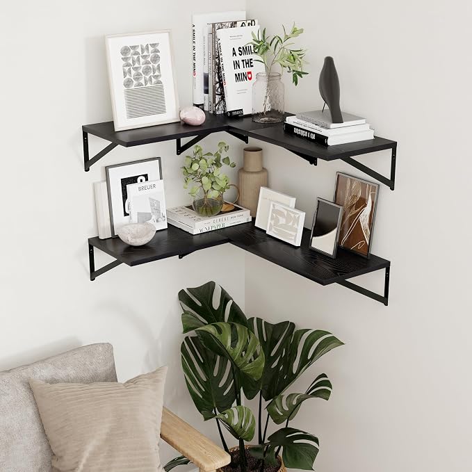 Deep Floating Shelves for Wall, 16W x 12D Black Floating Shelves Set of 2, 12 Inch Deep Large Wall Mounted Shelves for Living Room Bedroom Bathroom
