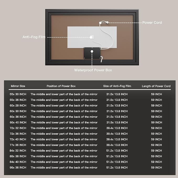 ISKM 84x32 Framed LED Bathroom Mirror, Dimmable Front & Backlit, Anti-Fog | 3 Color Temps(3000K/4000K/6000K), Stepless Dimming 10%-100%,Shatterproof Tempered Glass, IP65 Waterproof,Plug-In or Hardwired
