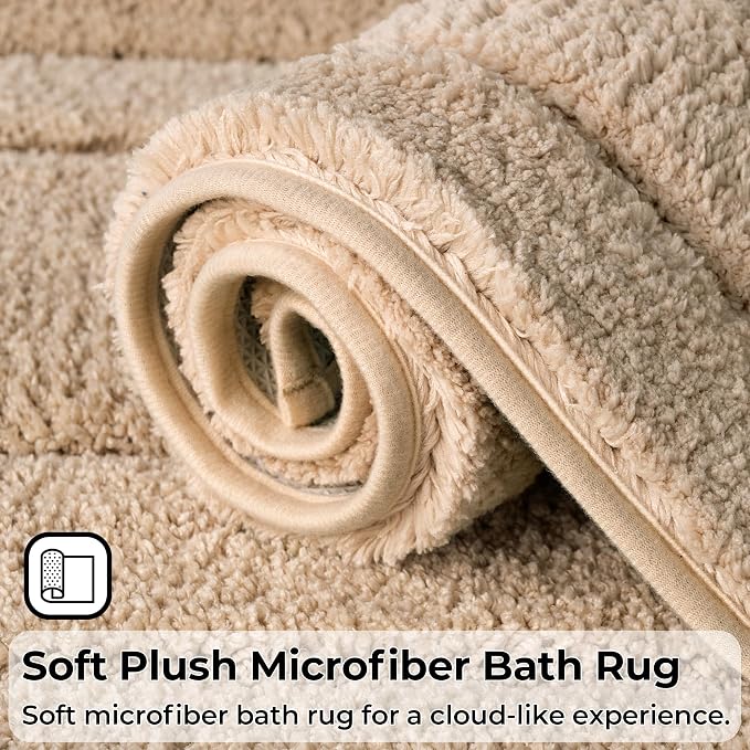 GRANNY SAYS Khaki U Shaped Toilet Rug 20" x 24", Non-Slip Bath Mat | Soft microfiber, TPR backing, absorbs water quickly, machine washable, fits around most standard toilet bases