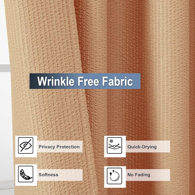 Coral Shower Curtain for Bathroom 72x72 Inch, 3D Embossed Textured Waffle Fabric Shower Curtains, Soft Hotel Farmhouse Style, Water Repellent, Machine Washable, Coral, 72" W x 72" L