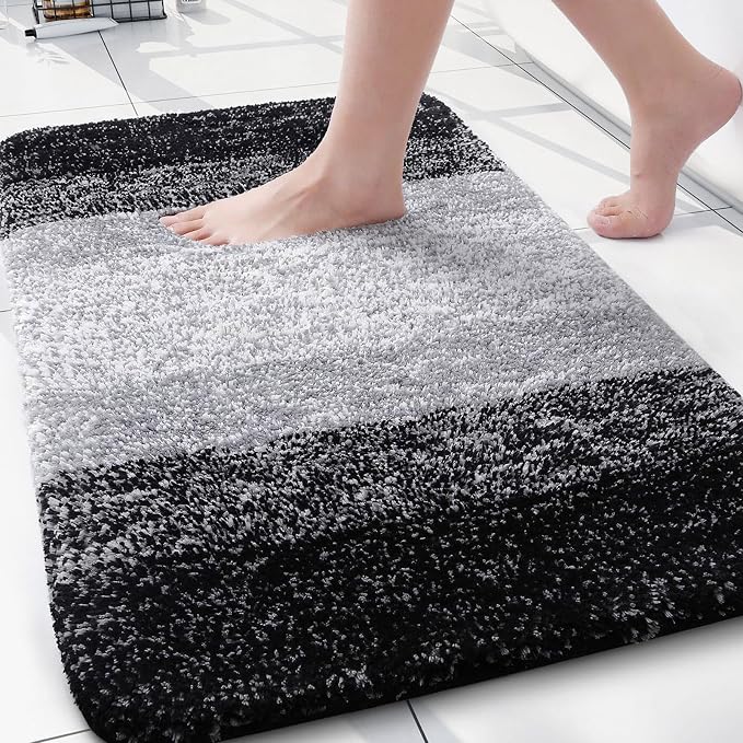 Arotive Microfiber Bathroom Rugs, Shaggy Soft Absorbent Bath Rug, 30x20 | Black, Rubber Backing Thick Plush Machine Washable Dry Bath Mats for Bathroom, Tub and Shower, Rectangular