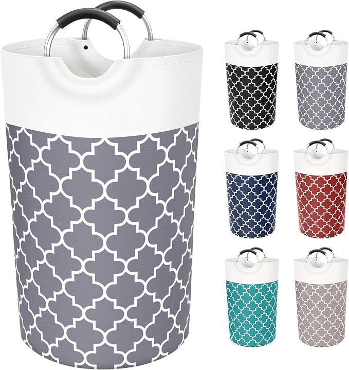Large Laundry Basket 82L Tall Collapsible Hamper with Handles for Dorm Grey | Freestanding Laundry Hamper, Waterproof Dirty Clothes Storage Bag for College, Bathroom, Foldable Washing Bin for Travel