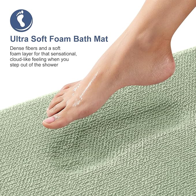OLANLY Thick Memory Foam Bathroom Rug 30x18, Absorbent Bath Mat, Sage Green | Soft Quick Dry Bath Rugs, Non-Slip, Machine Washable Carpet for Bathroom Floor, Tub and Shower, Home Decor Accessories