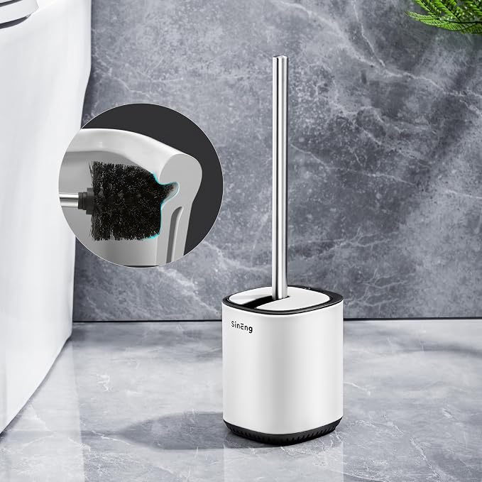 Toilet Brush and Holder Set Toilet Bowl Brush Stainless Steel Automatic Open lid Toilet Bowl Cleaner Brush with Durable Bristle Head Toilet Cleaning Brush for Bathroom