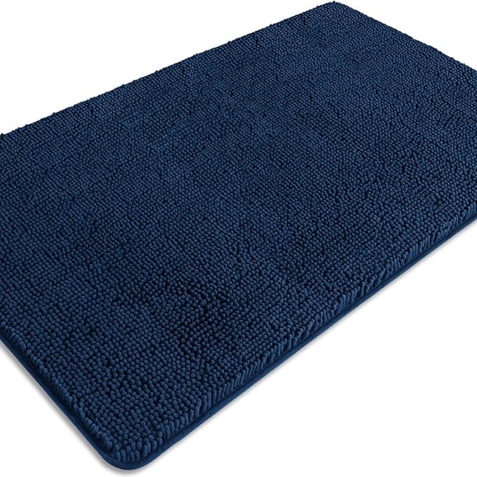 Bathroom Rugs 30 x 50 Inch – Extra Large Bath Mat | Absorbent and Washable Thick Chenille Bath Rugs Non-Slip Runner Rug for Bathroom, Shower, Tub(Navy Blue)