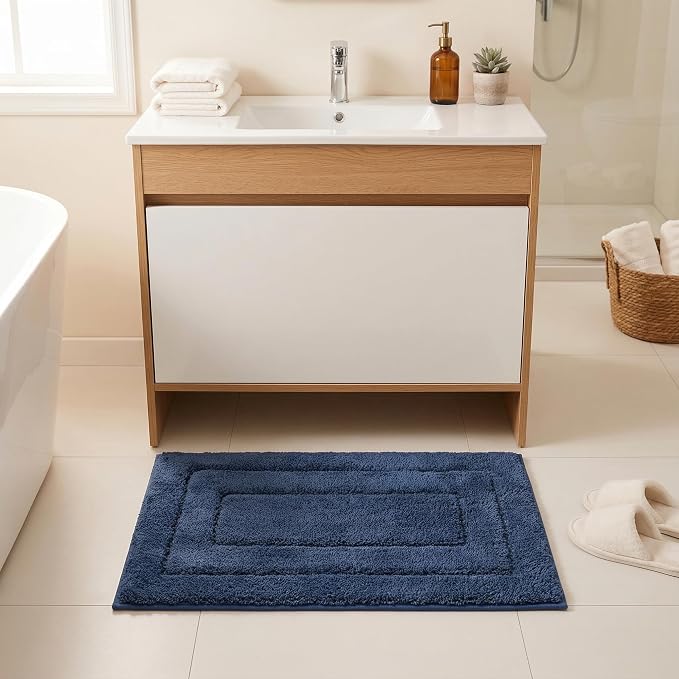 GRANNY SAYS Blue Bathroom Rug 36" x 24", Non-Slip Microfiber Bath Mat | Ultra-soft, durable TPR backing for reliable grip, fast water absorption, machine washable for Vanity, Shower, Tub