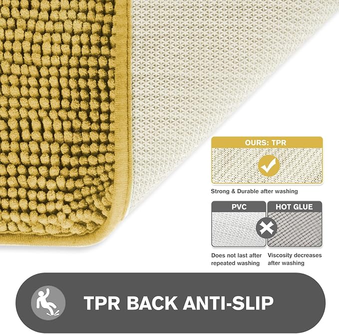Bathroom Rugs 30 x 50 Inch – Extra Large Bath Mat | Absorbent and Washable Thick Chenille Bath Rugs Non-Slip Runner Rug for Bathroom, Shower, Tub(Mustard)