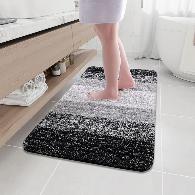 Arotive Microfiber Bathroom Rugs, Shaggy Soft Absorbent Bath Rug, 44x24 | Black, Rubber Backing Thick Plush Machine Washable Dry Bath Mats for Bathroom, Tub and Shower, Rectangular